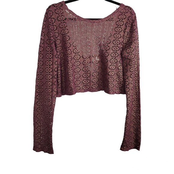 Free People Beach Plum Gold Cutout Crochet Shrug Crop Top - Picture 3 of 7